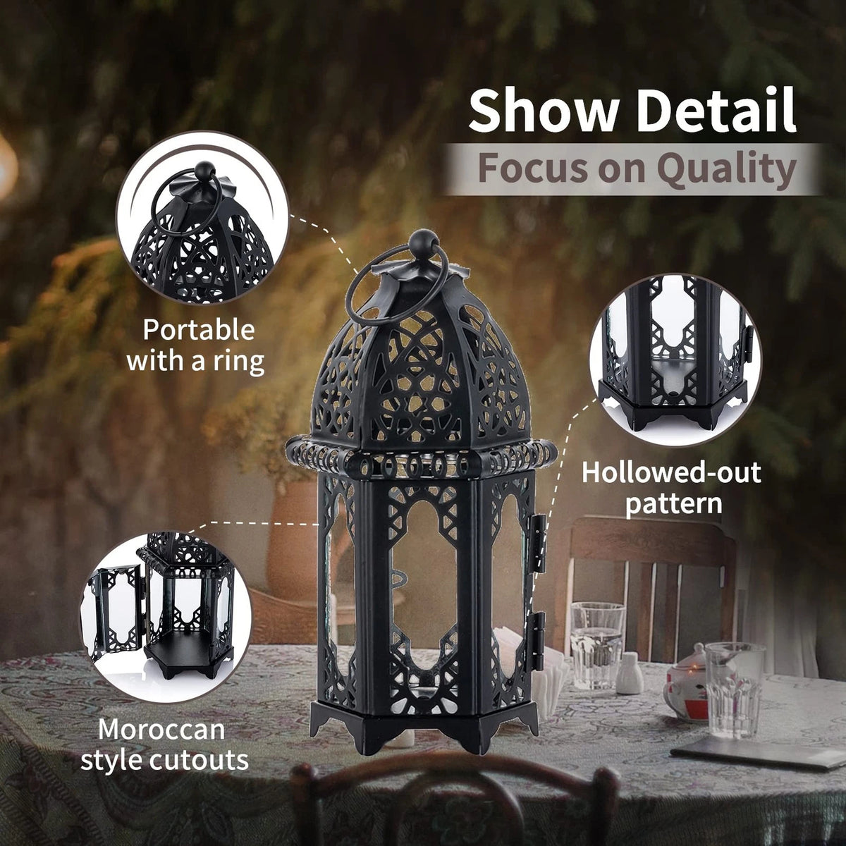 Set of 6 Hanging Candle Holder Lanterns - Glass Hexagon Centerpiece