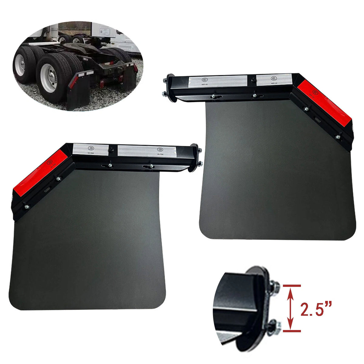 Pair Semi Truck Splash Guard Fender Hanger Kit & Mud Flaps