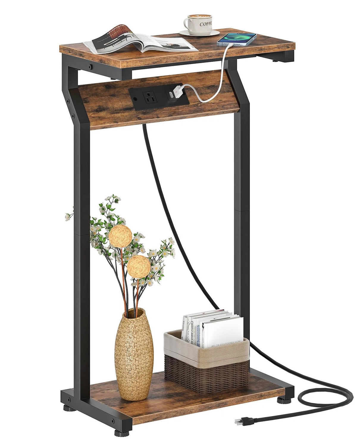 Narrow Side Table for CHOEZON (15.7"L x 8.6"W x 26.6"H, Rustic Brown)