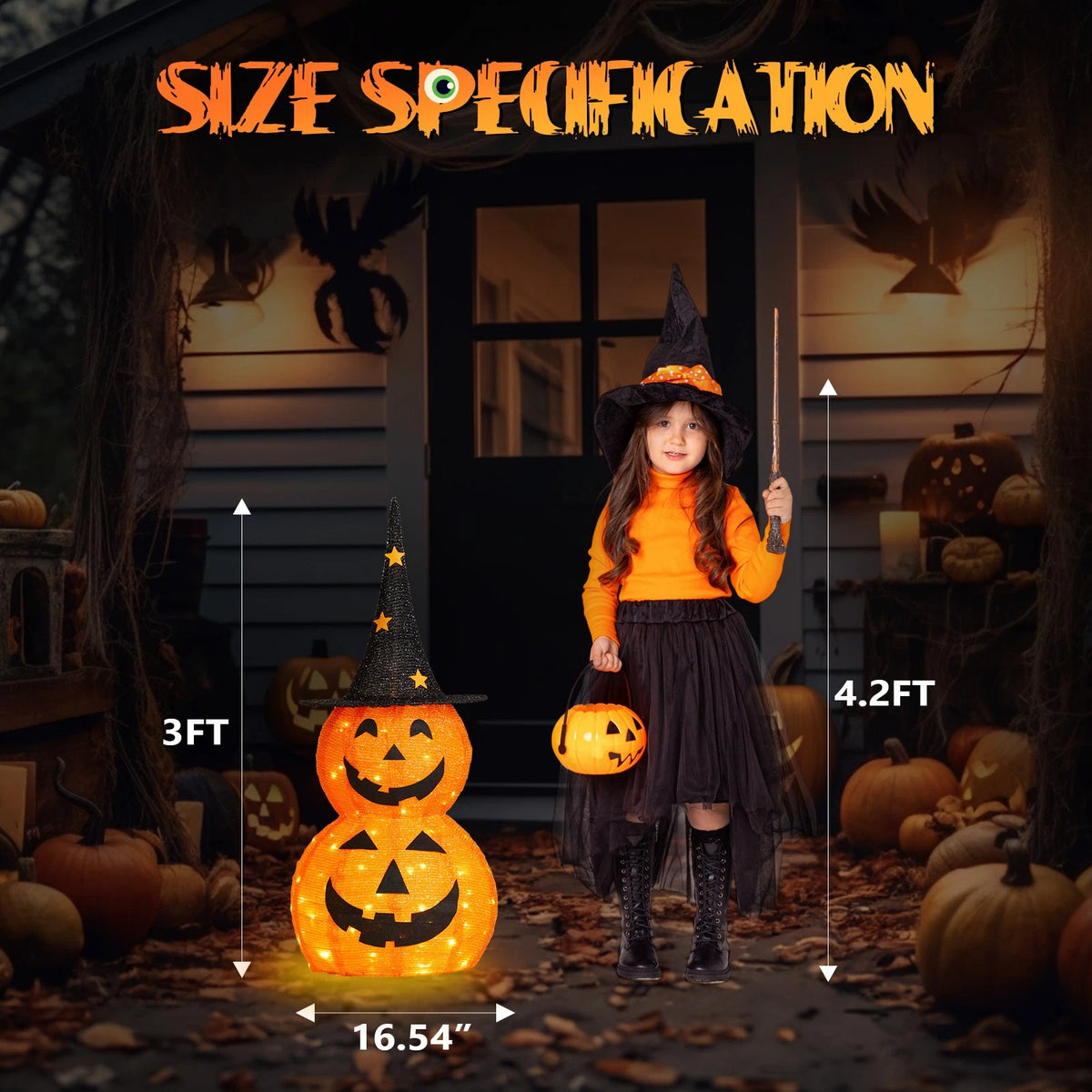 Set of 2 Collapsible Pumpkin Outdoor Decorations Pop Up Jack-o-Lantern