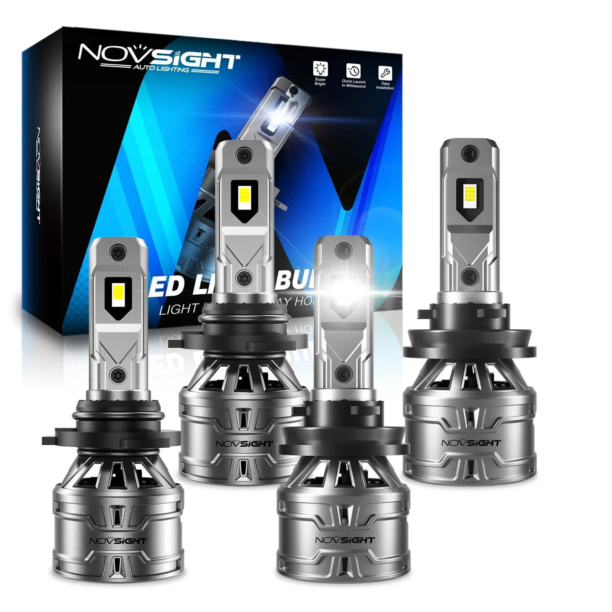 Set of 4 NOVSIGHT 9005 H11 LED Headlight Bulbs 6500K for High Low Beam
