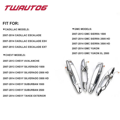 Set of 4 Chrome Exterior Door Handles for GMC Sierra Yukon XL (2007–2014)