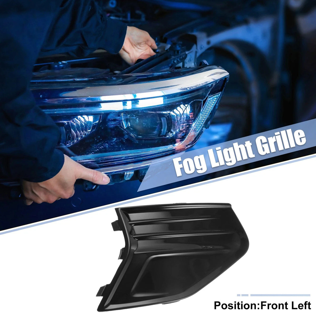 Front Left Fog Light Grille Cover Trim for Ford Fusion (2019–2020) Gloss Black