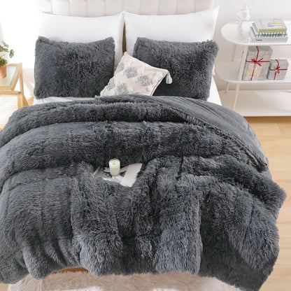 Comforter Set for Queen Size Bed (Faux Fur, Dark Grey)