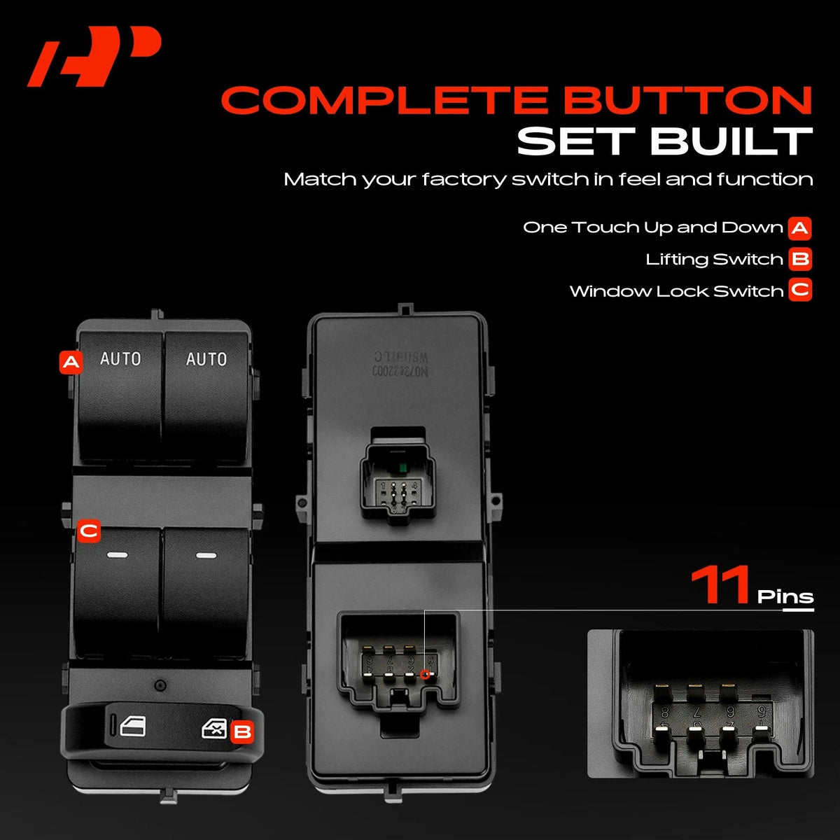 Front Left Power Window Switch for Ford F-250 F-350 Super Duty (2013–2016) - 1S15621, CC3Z14529BA, CC3T14540BAW, SW7312, DWS1807