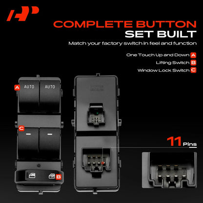 Front Left Power Window Switch for Ford F-250 F-350 Super Duty (2013–2016) - 1S15621, CC3Z14529BA, CC3T14540BAW, SW7312, DWS1807