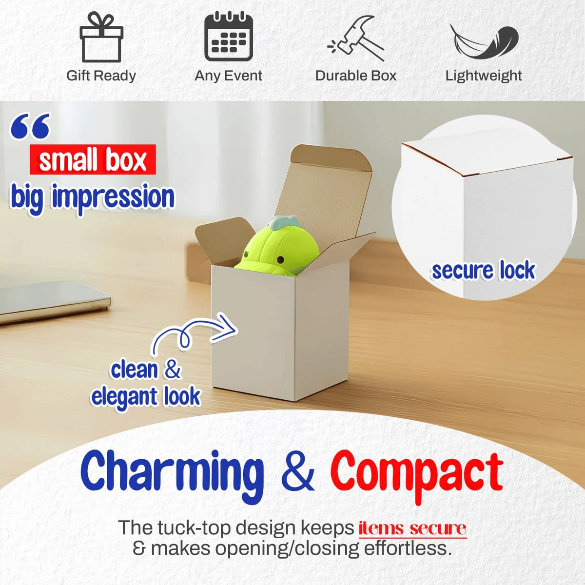 Pack of 500 Tuck Top White Paperboard Gift Boxes 3" x 3" x 4"