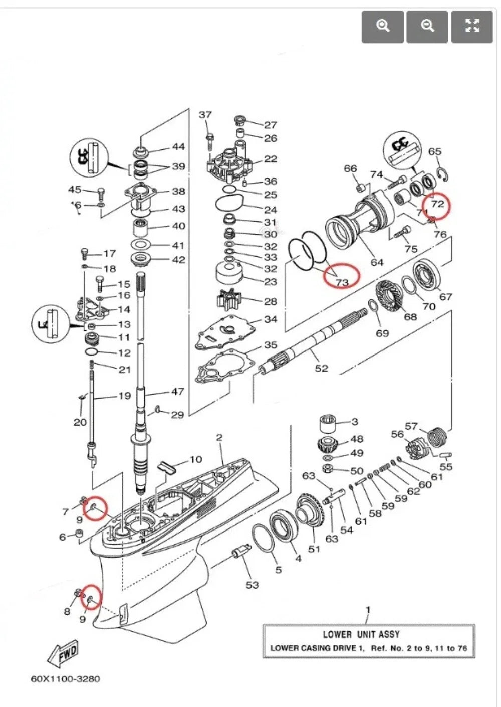 Lower Gearcase Unit Seal Kit 93101-30002 93211-04384 for Yamaha Outboard (N/A)