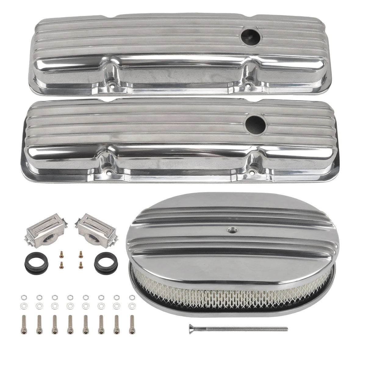 Short Valve Covers & 12" Oval Half Air Cleaner for Chevy SBC (1958–1986)