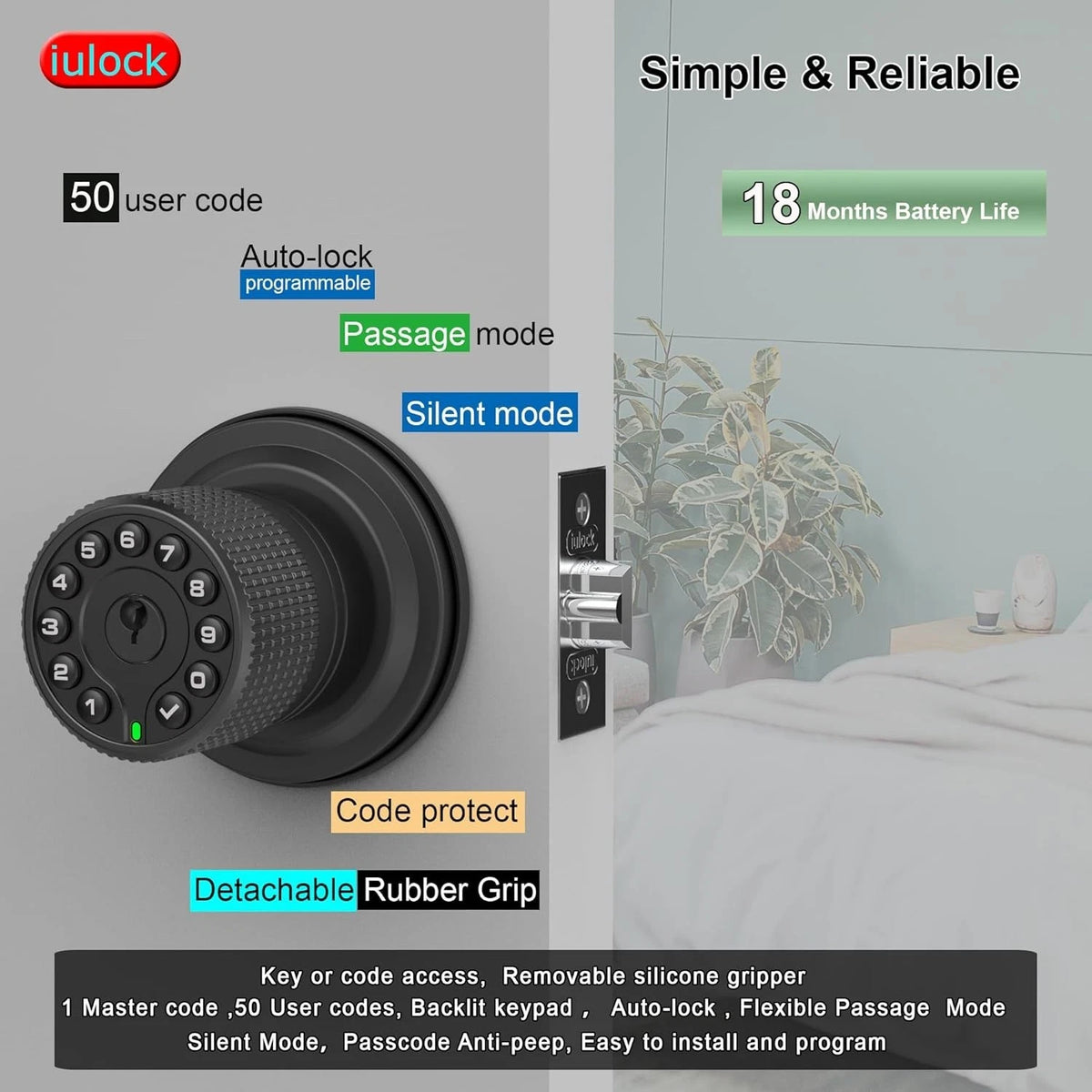 Keypad Door Lock for Heavy-Duty Security (Waterproof, 50 Custom Codes)