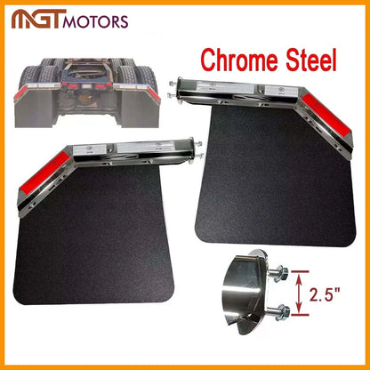 Set of 2 Chrome Angled Spring Loaded Mud Flap Hangers for Semi Truck (902-004, 902-059)