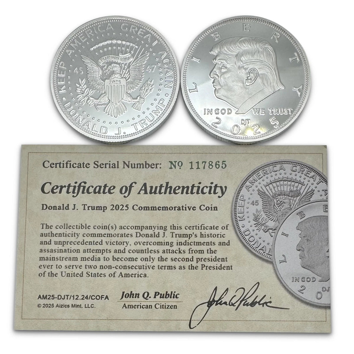 Silver American Eagle Challenge Coin for Donald J. Trump 2025