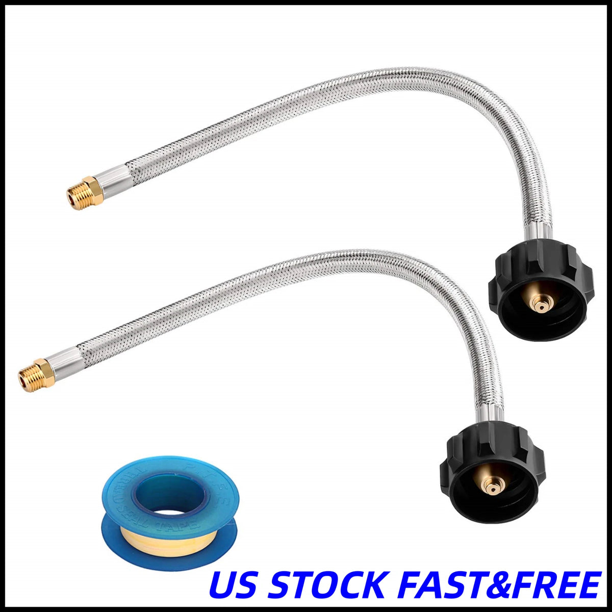 15in Stainless Braided RV Propane Pigtail Hose with 1/4 Male NPT Connection