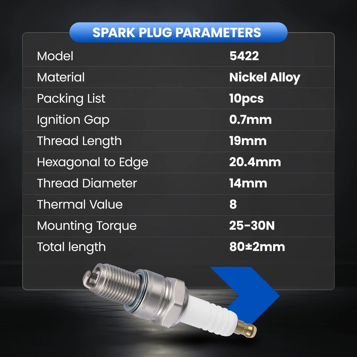 Set of 10 Spark Plugs 5422 for Aprilia Derbi Kawasaki Vespa/Piaggio (N/A)