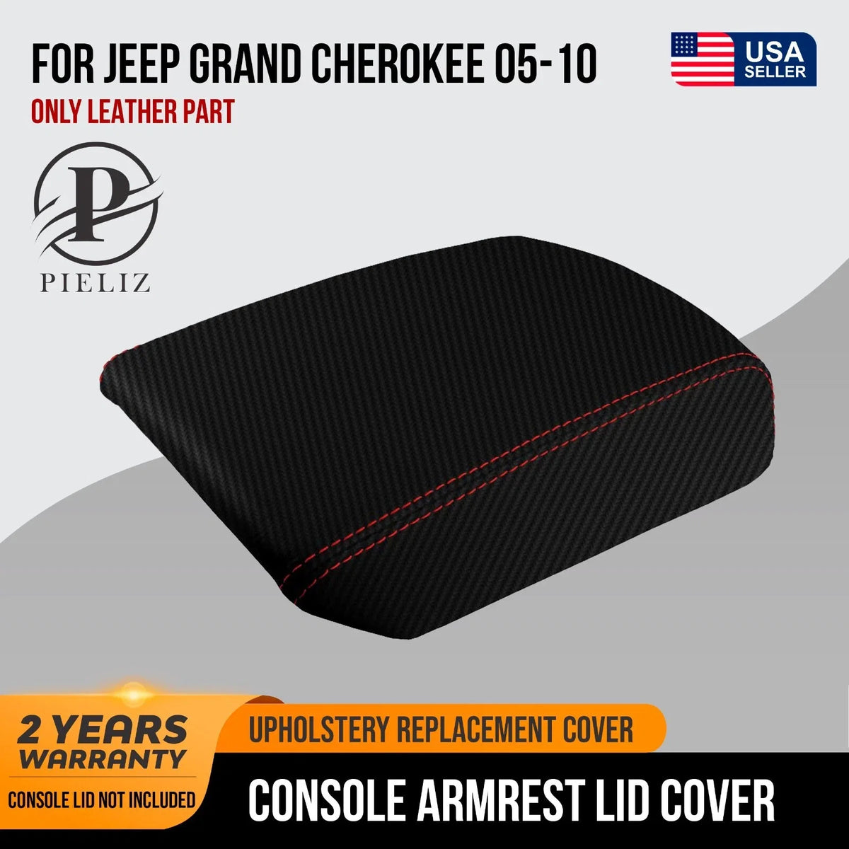 Carbon Fiber Console Lid Cover for Jeep Grand Cherokee (2005–2010) Red Stitch