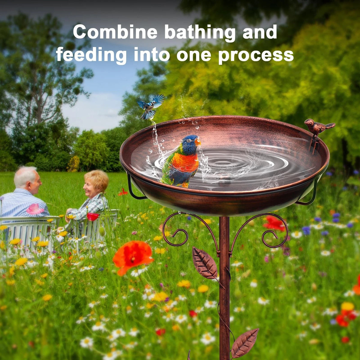 Metal Bird Bath for Outdoor Garden Decor (38.5 Inch, Bronze)