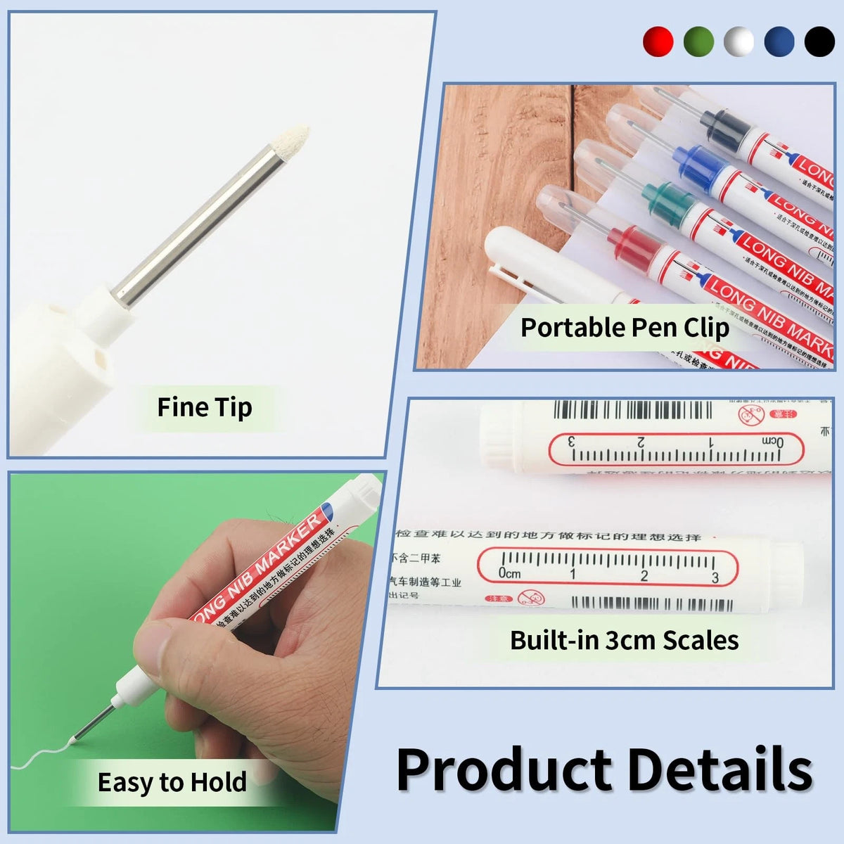 15 Pcs Long Nib Marker Pens for Deep Hole Marking