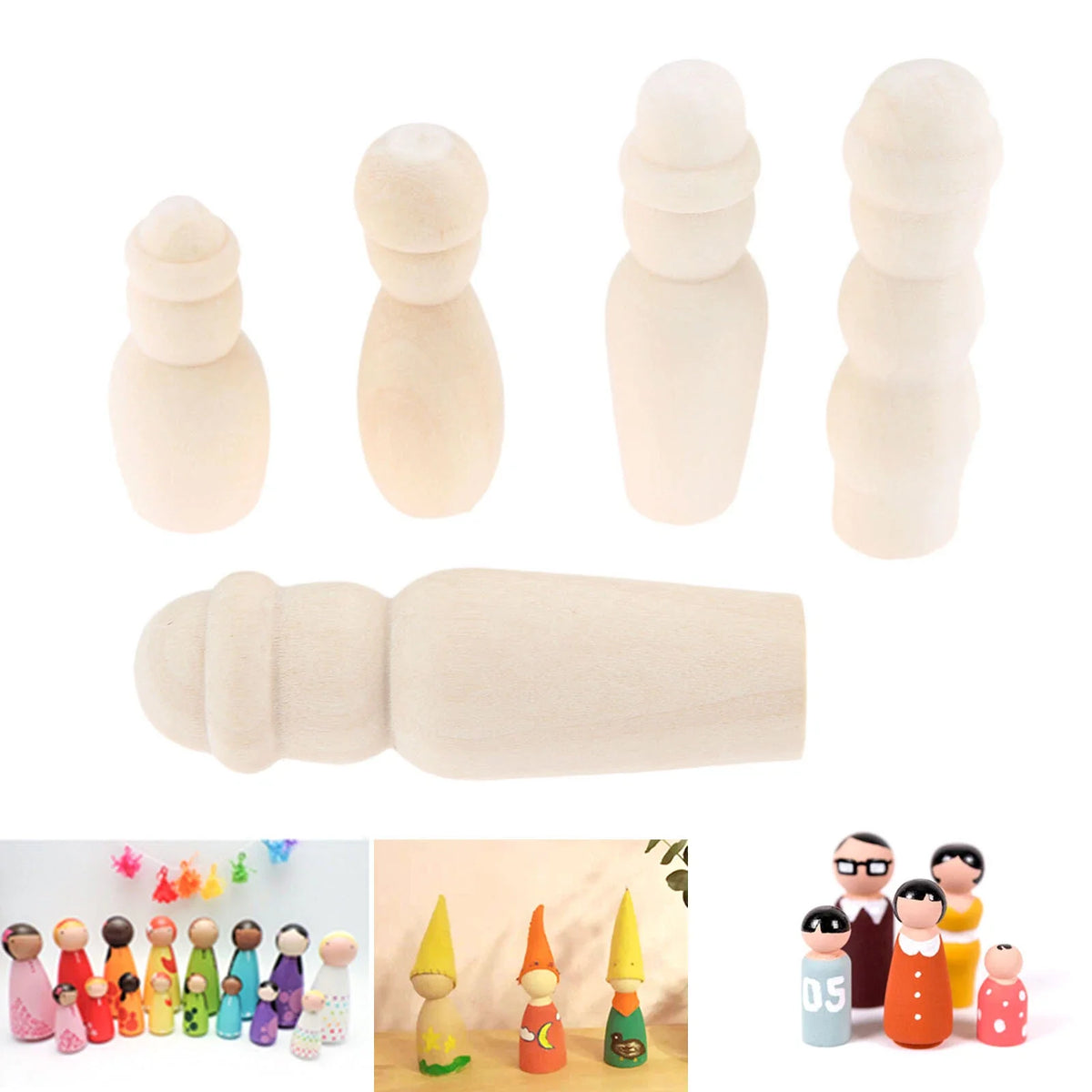 5pcs Wooden Peg Dolls Figures for DIY Crafts Home Decor