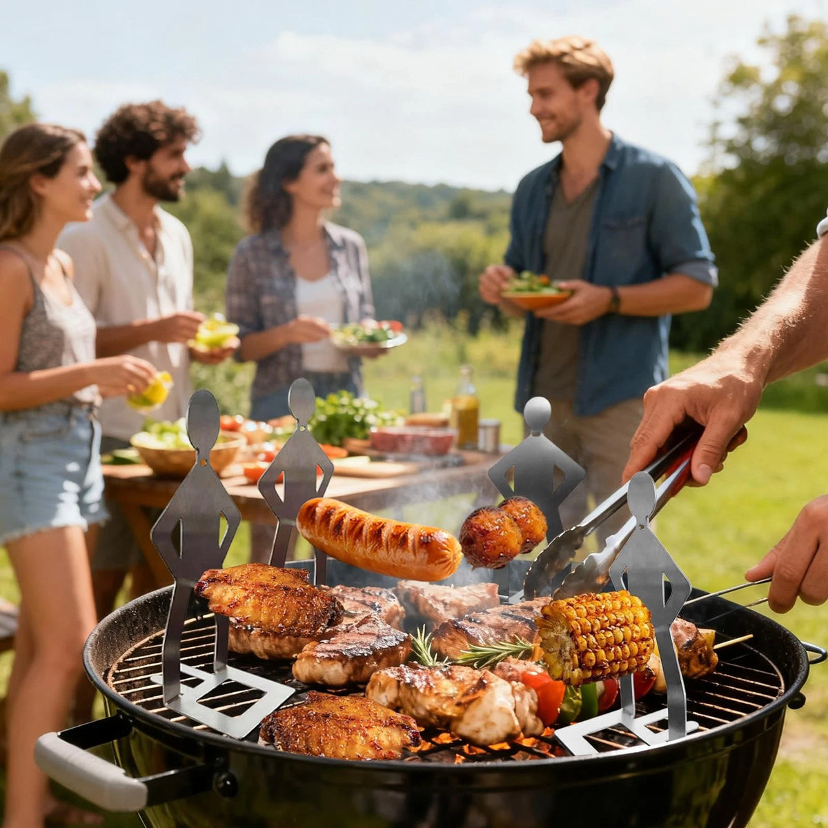 Set of 4 Stainless Steel Hot Dog Holders for Grilling and Camping