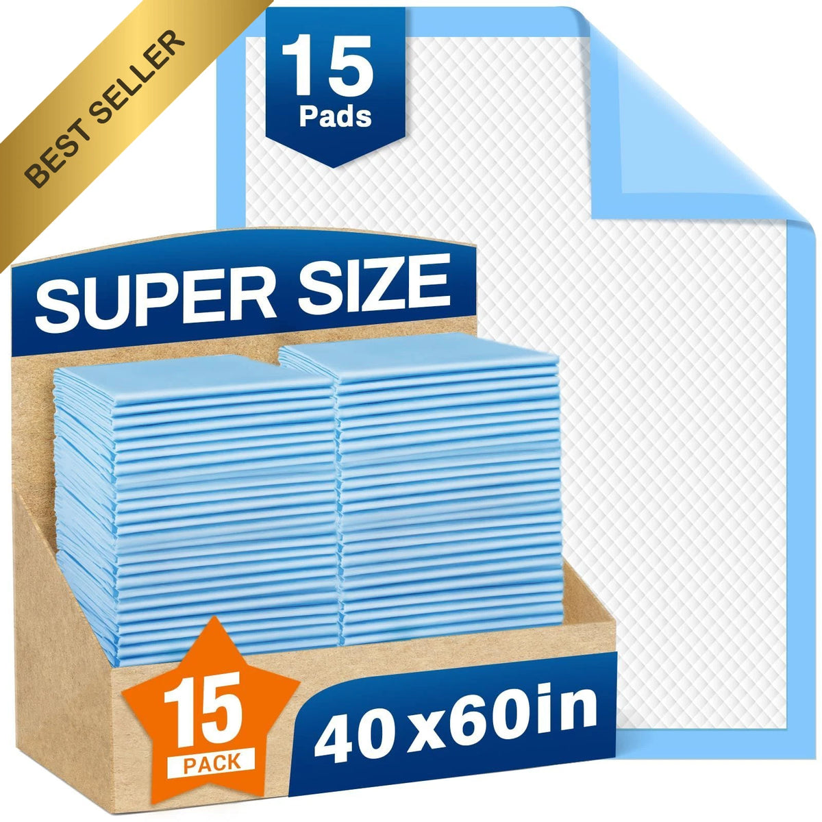 15ct Super Absorbent Disposable Bed Pads for Adults & Pets (40x60)