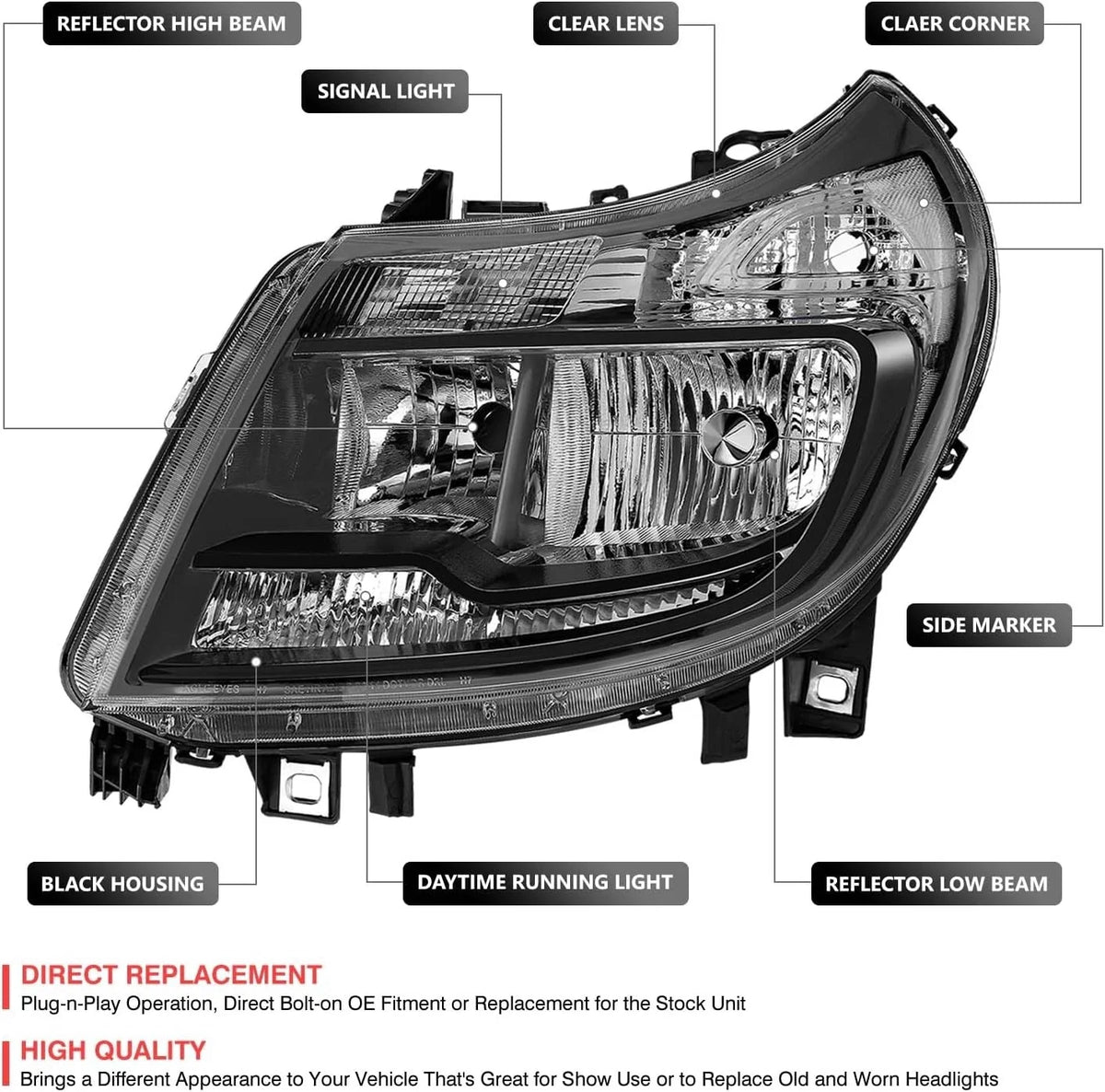 Headlights w/DRL Set of 2 for Dodge Ram ProMaster 1500/2500/3500 (2014–2022)