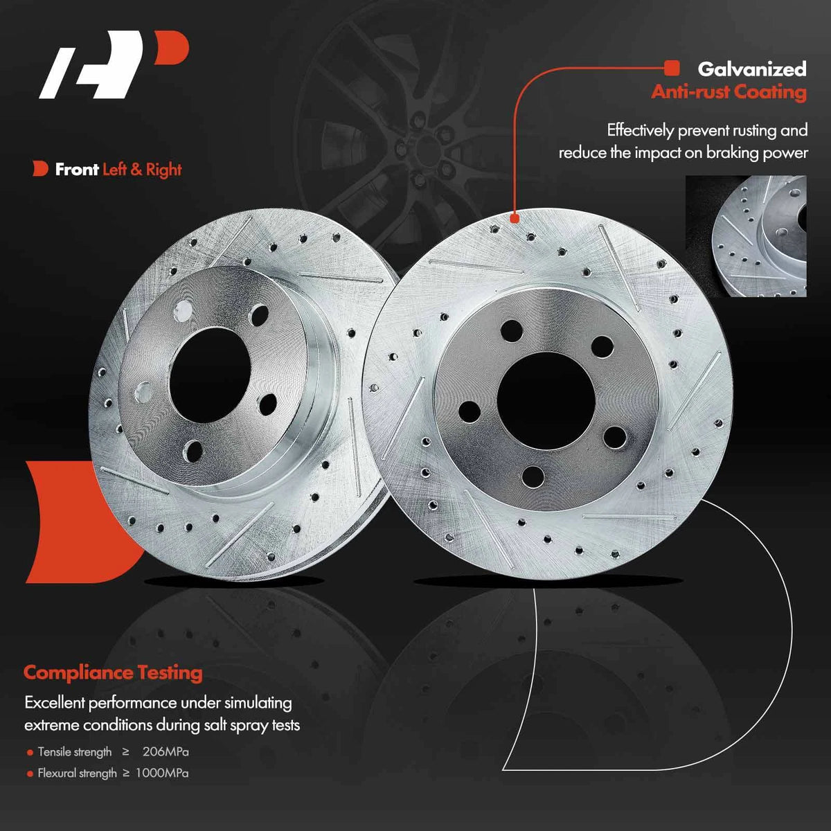 2X Front Side Drilled Brake Rotor for Ford Explorer Mazda B3000 (S-54035)