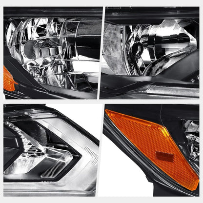 Right Side Headlight for Nissan Rogue (2017–2020) OE Style Black Housing Amber Corner