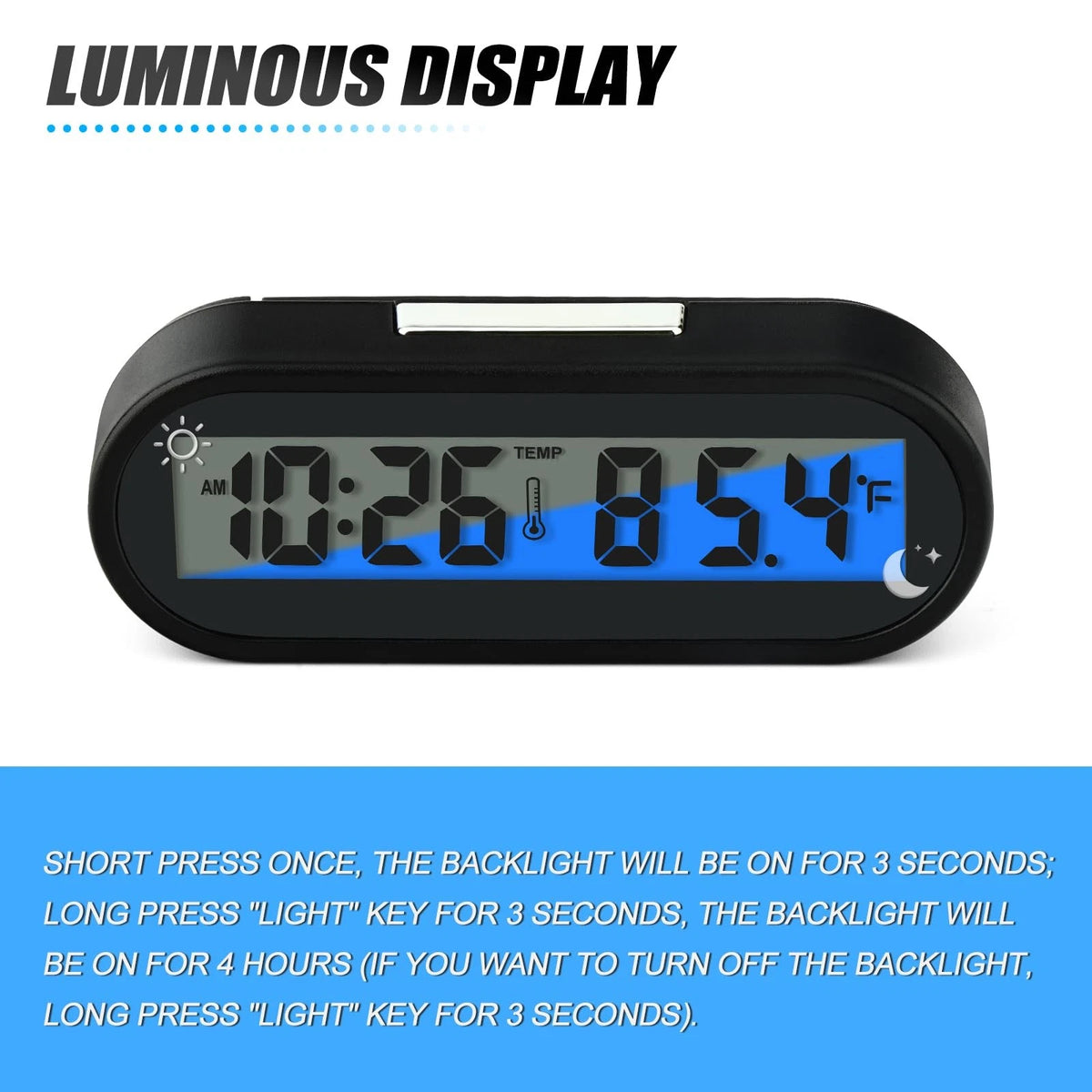 2X Car Clocks with Temperature for Universal Use (LED, Blue)