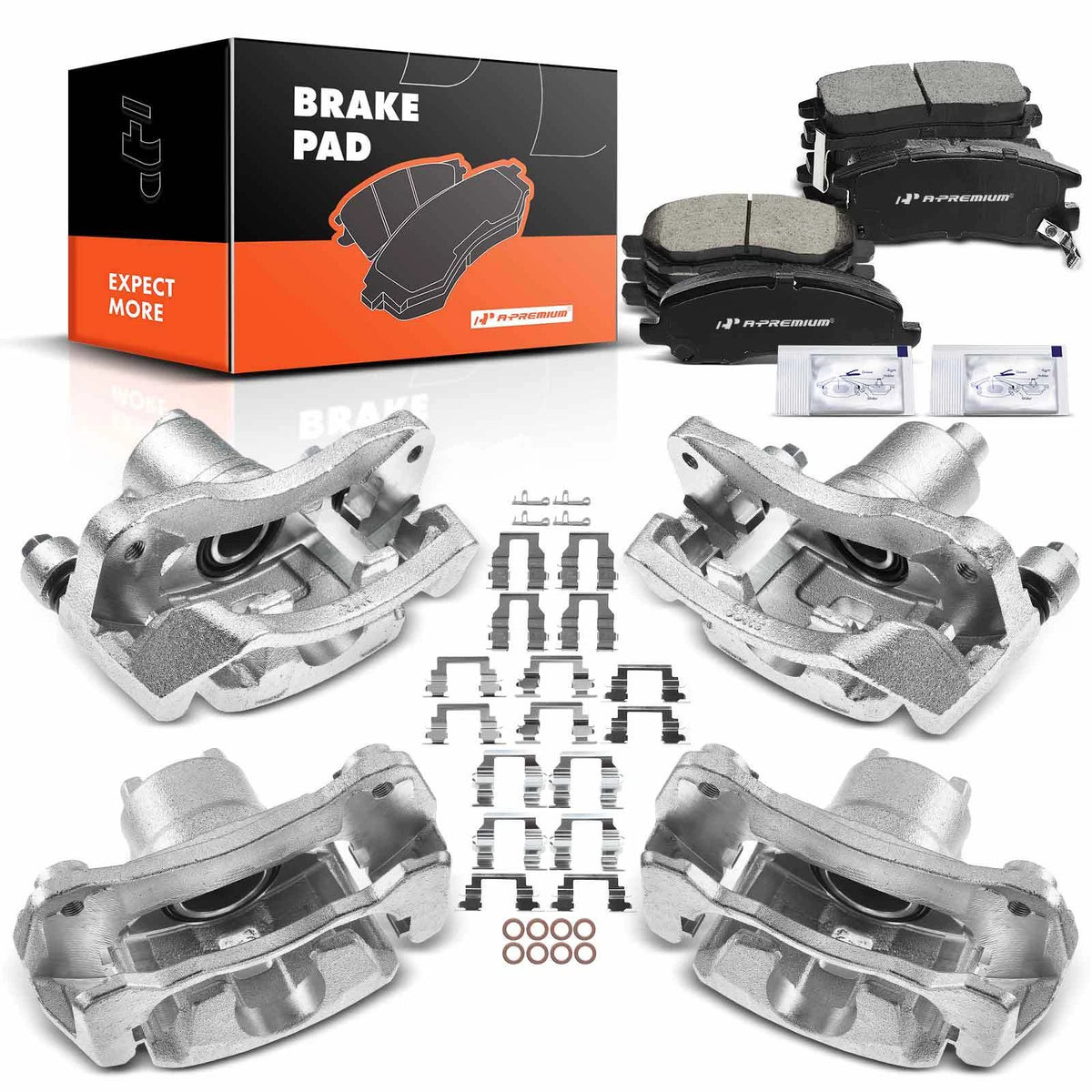 Set of 4 Brake Pads & Calipers for Chrysler Sebring (2001–2005) MN102869, MR527610, MR527670