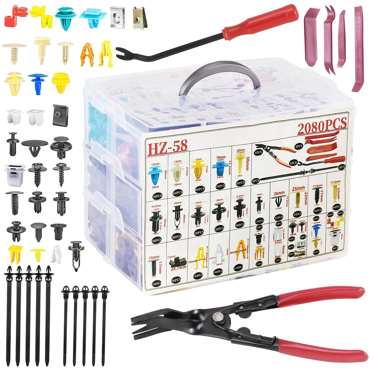 2080 Pcs Car Retainer Clips & Fasteners Kit for Universal Use (Nylon Black)