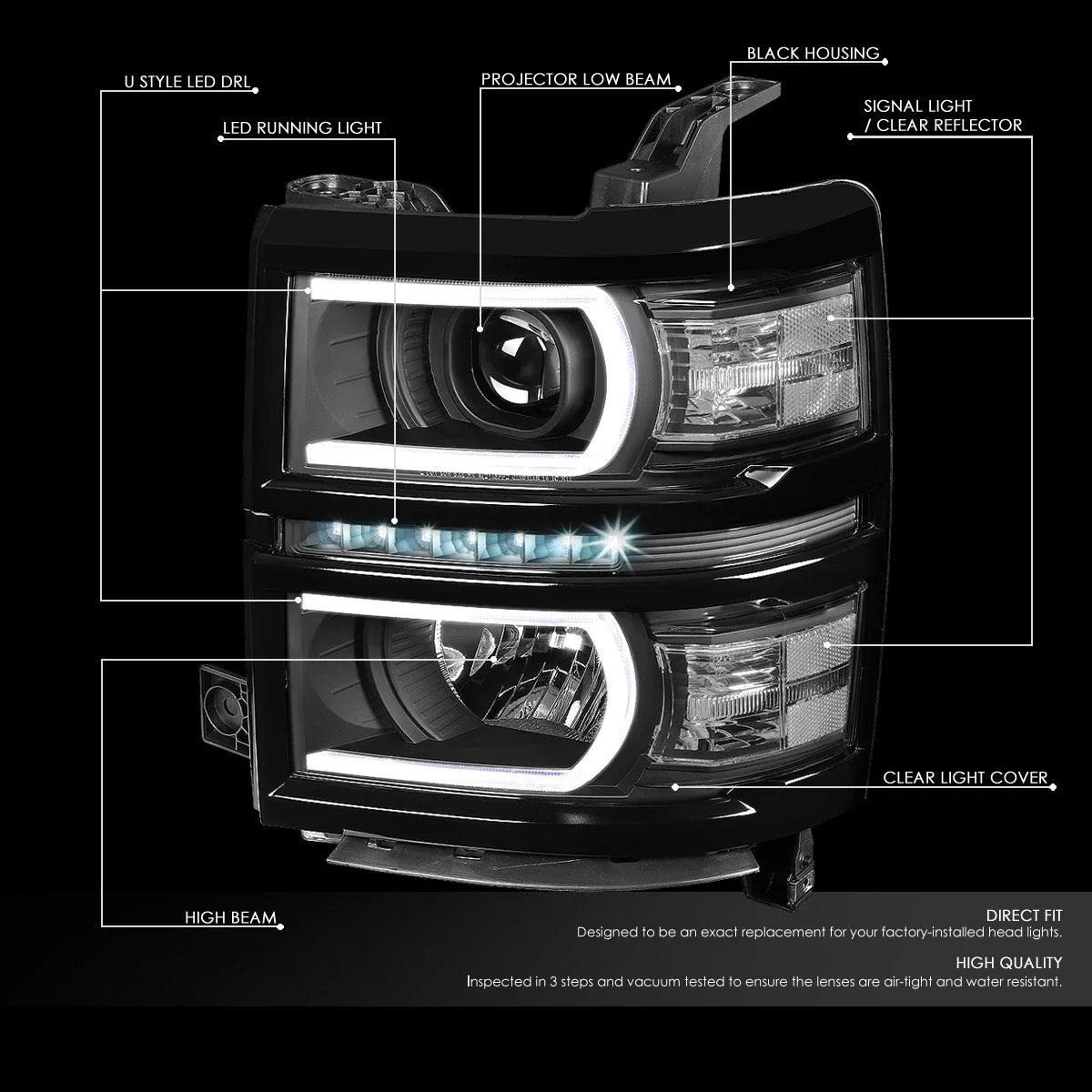 LED DRL U Tube Bar for Silverado 1500 (2014–2015) Projector Headlight