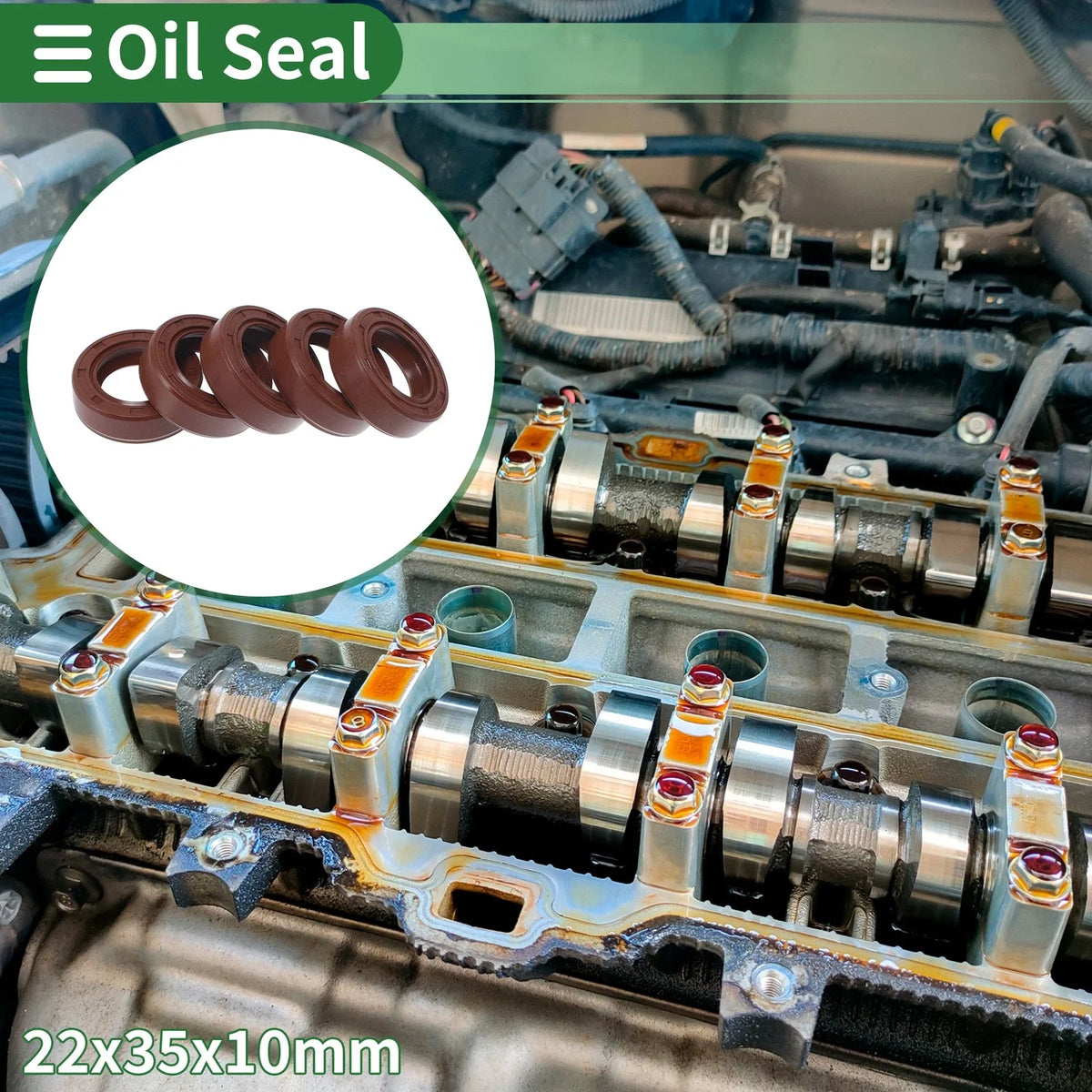 Set of 5 Oil Seal Rotary Shaft Seal FKM Rubber 22x35x10mm