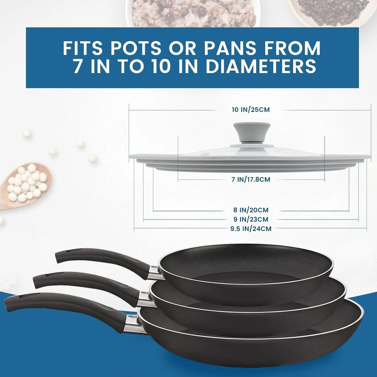 Tempered Glass Lid for Pots, Pans, Skillets - Universal Fit