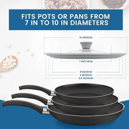 Tempered Glass Lid for Pots, Pans, Skillets - Universal Fit