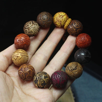 Sandalwood Beaded Bracelet for Unisex (Carved Prayer Wood)