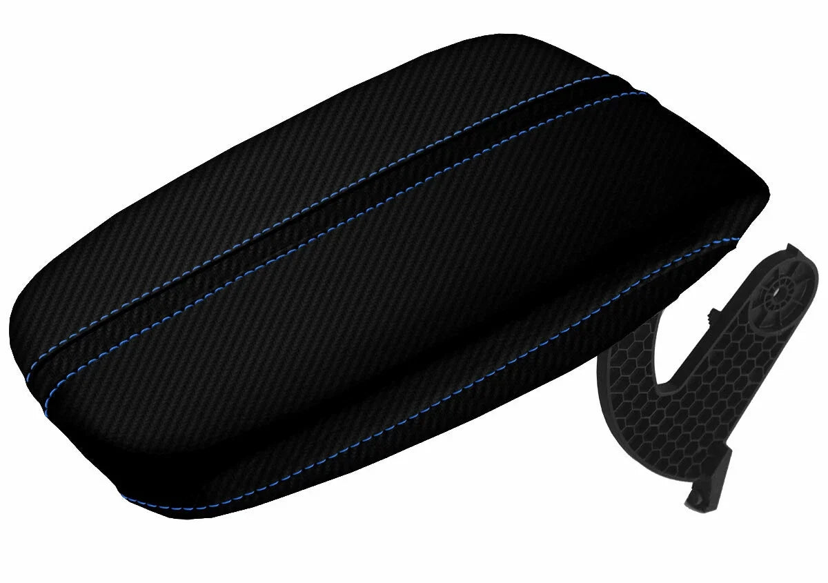 Console Lid Armrest Cover for Acura TLX (2015–2020) Carbon Fiber Blue Stitch