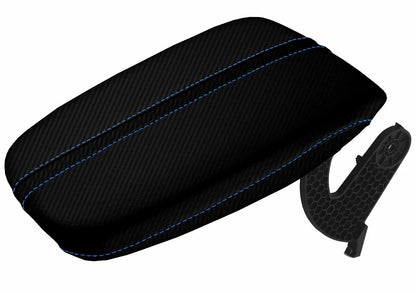 Console Lid Armrest Cover for Acura TLX (2015–2020) Carbon Fiber Blue Stitch