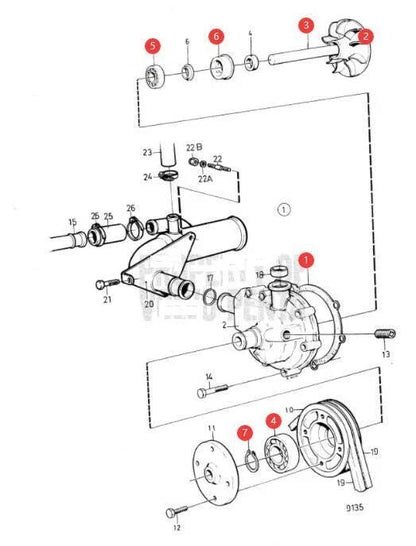 Circulation Pump Repair Kit for Volvo Penta AD41 AQAD40 AQAD41 D41 (Replaces 876794)