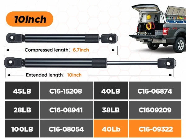 Set of 2 Gas Struts 10 Inch 40lb for Tool Box C16-09322