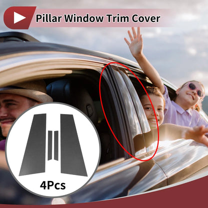 Set of 4 Door Pillar Window Trim for Mercedes-Benz CLS (2006–2011) Black Carbon Fiber