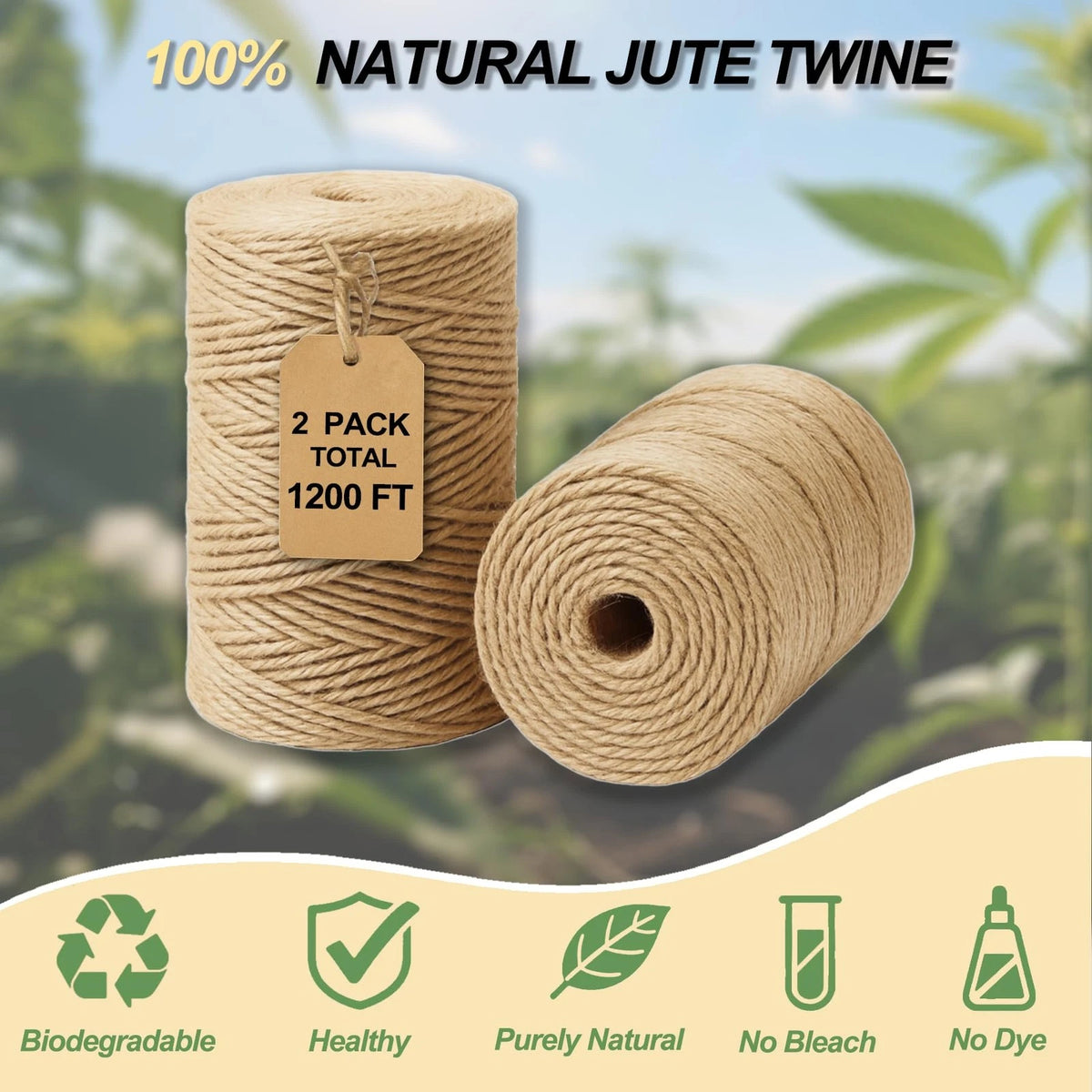 5 Pack Natural Twine String for Crafts Gardening 1200 Feet