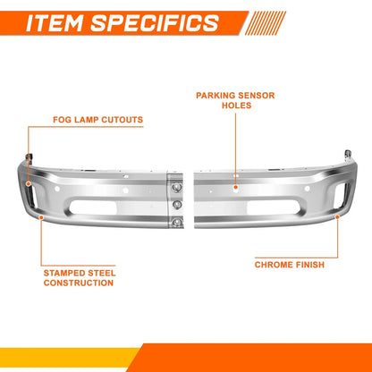 Front Bumper Face Bar Chrome for Ram 1500 (2014–2024) w/ Sensor & Fog Light Cutouts
