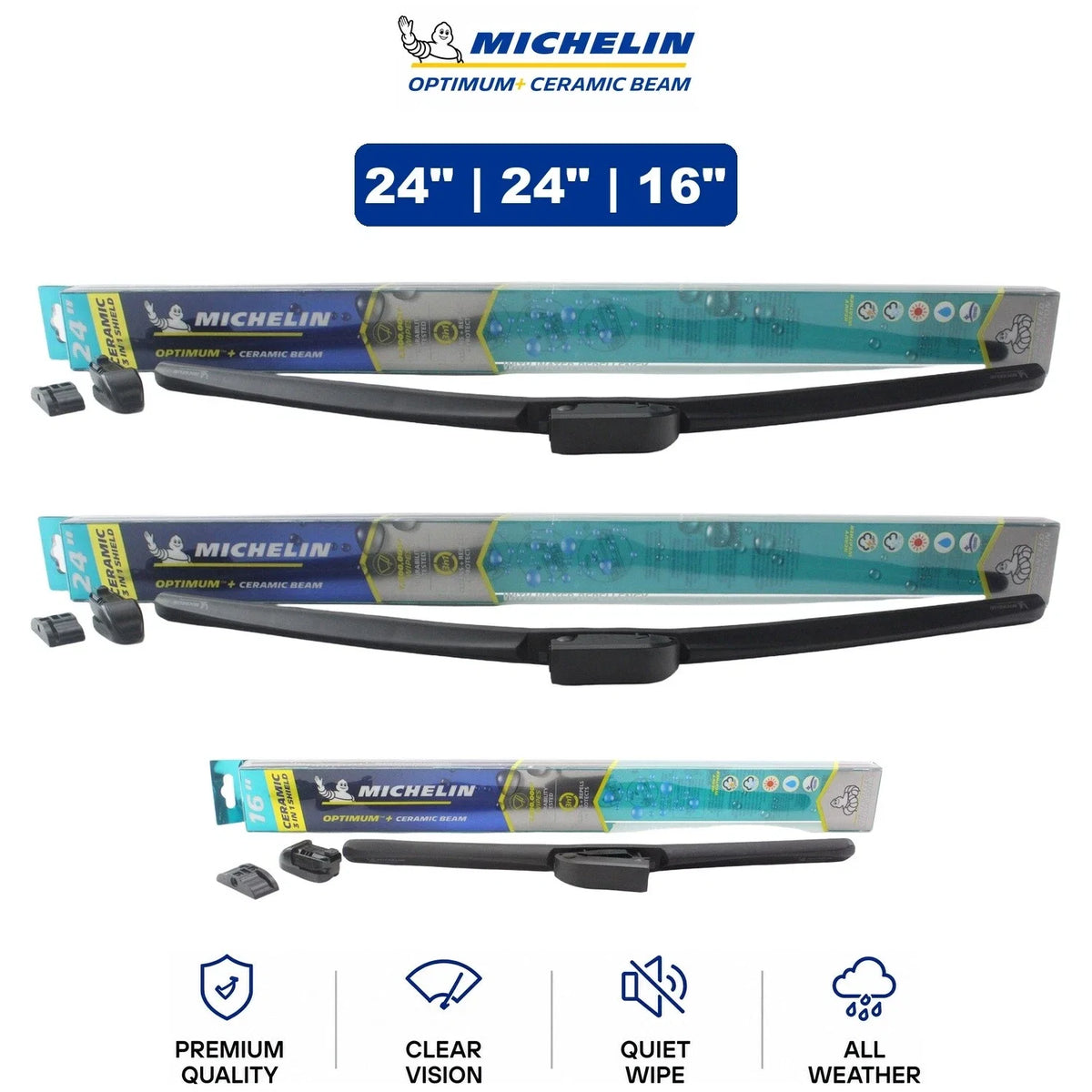 Set of 3 Michelin Optimum+ Ceramic Beam Wiper Blades for Sedona (2002–2005)