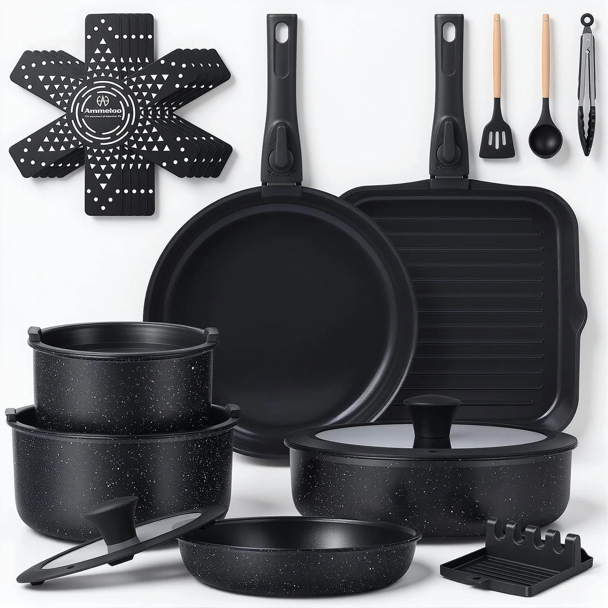 21-Piece Non-Stick Cookware Set with Grill Pan for Kitchen