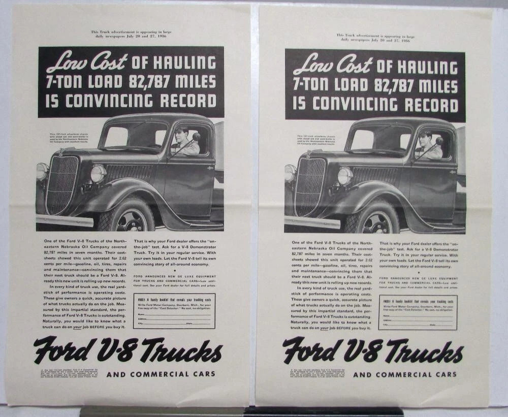 1936 Ford De Luxe V8 Truck Ad Proof