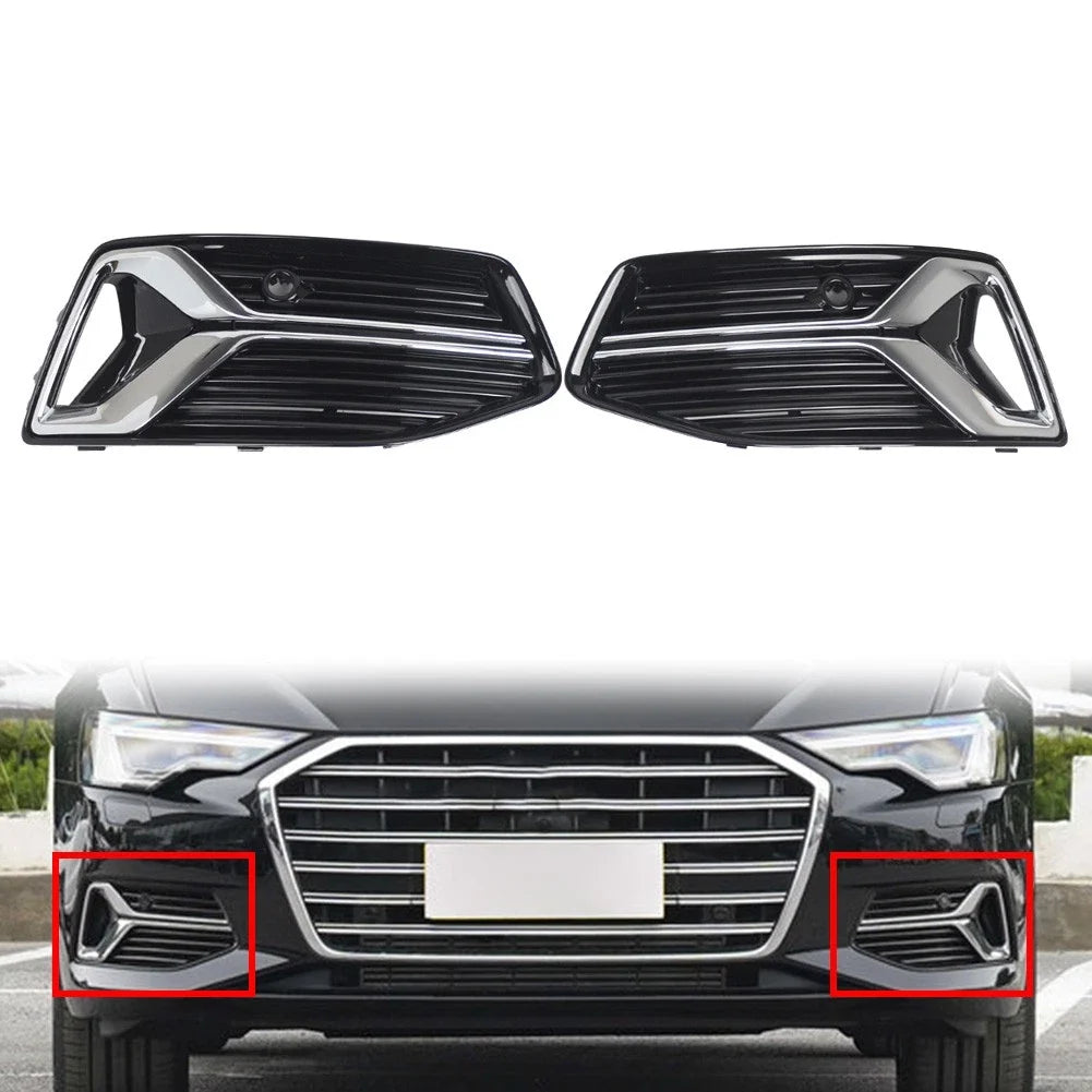 2X Front Fog Light Grille Cover Chrome Trim for Audi A6 S6 C8 (2019–2023)
