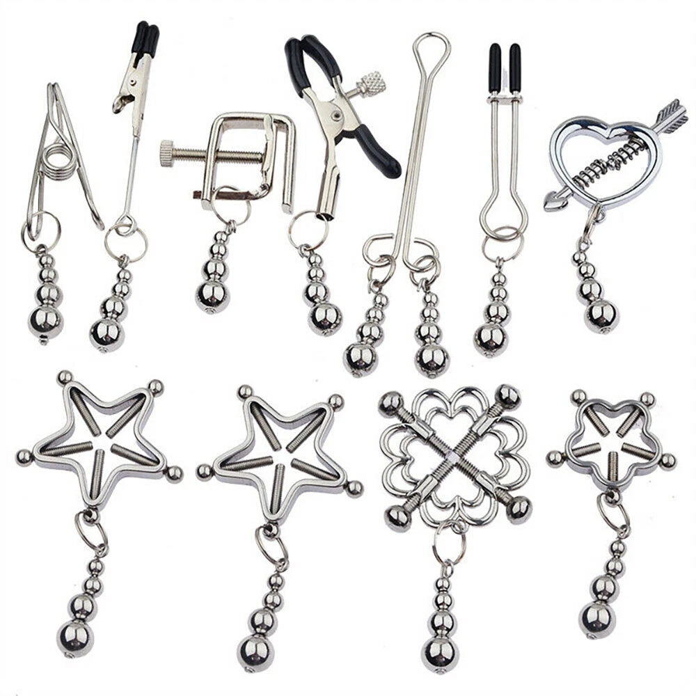 PU Leather Collar with Nipple Clamps for Couples