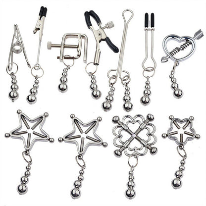 PU Leather Collar with Nipple Clamps for Couples