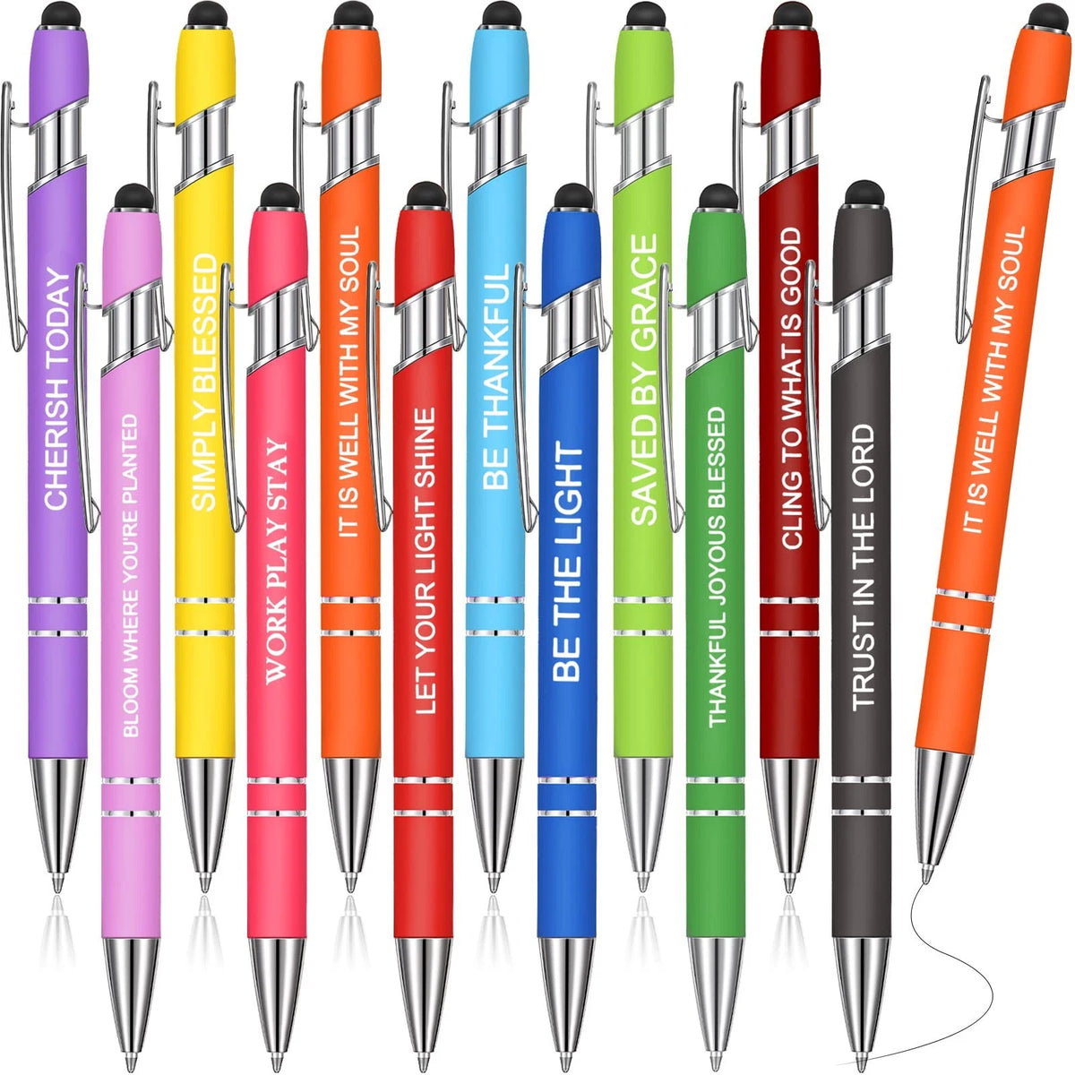 12 Pcs Inspirational Ballpoint Pens - Fresh Color Set