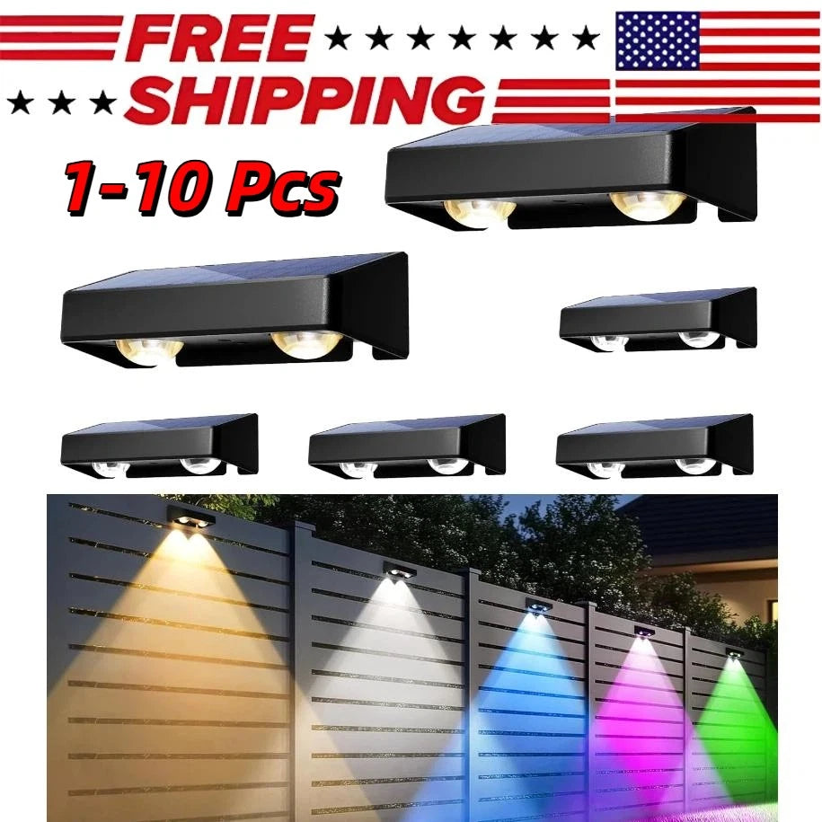 Outdoor Solar LED Wall Lights Waterproof Garden Fence Deck Lamp